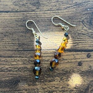 Elegant Gold and Brown Beaded Earrings